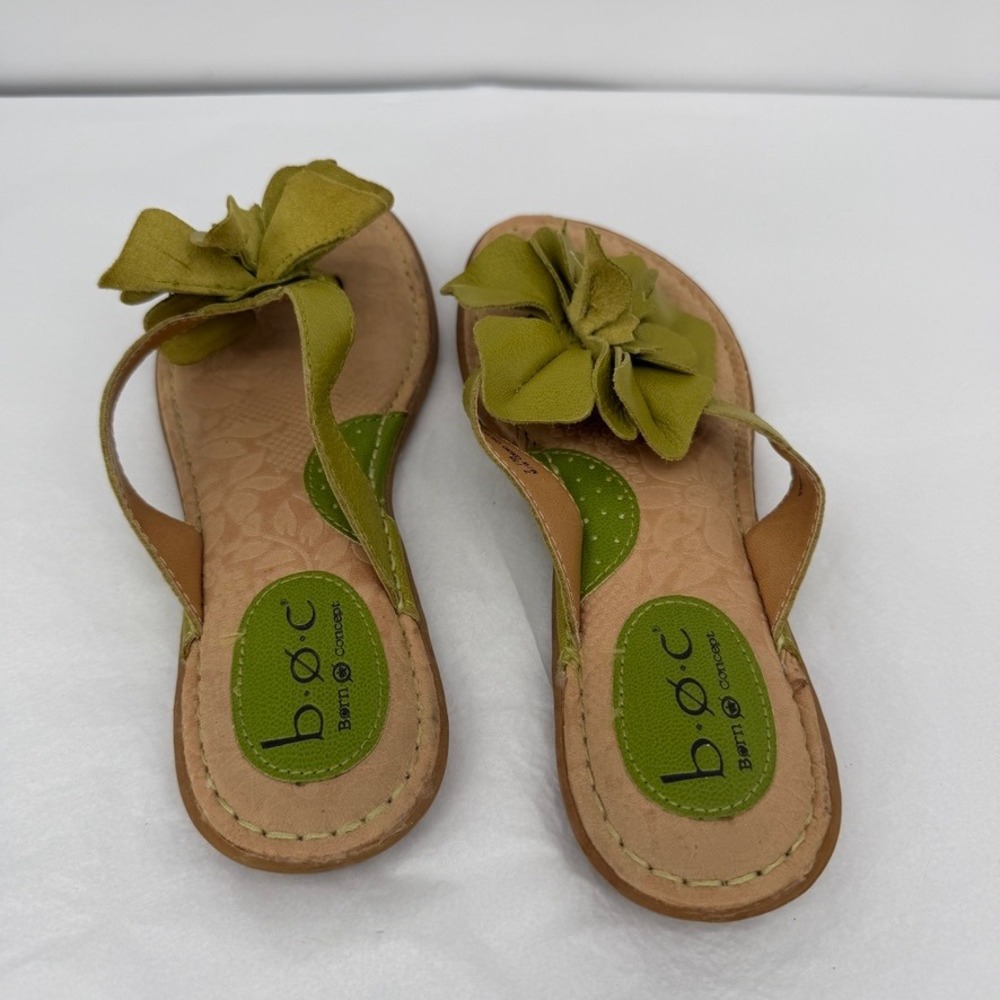 BOC Born Concept Leather Flower Sandals Green Flat Thong Comfort Bohemian 7 - Picture 5 of 11